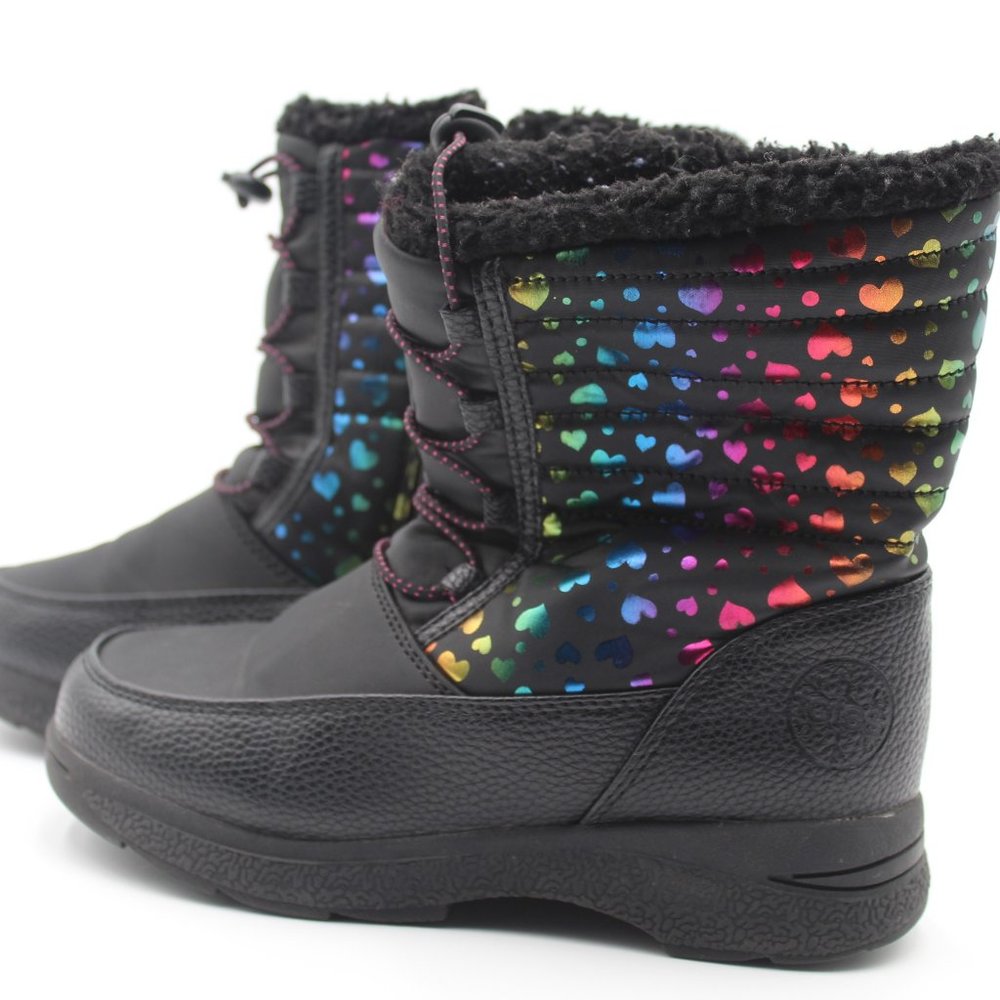 Totes Girls Renee Winter Snow Boots With Colorful Hearts Size 2M Mid-Calf Warm